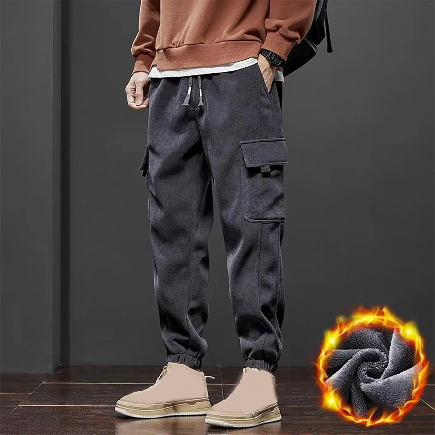 MIDOO Mens Cargo Pant Elastic Waist Casual Jogger Pant Stretch Drawstring Elastic Waist Tapered Leg Sweatpants with Pockets