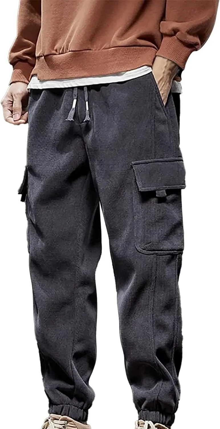 MIDOO Mens Cargo Pant Elastic Waist Casual Jogger Pant Stretch Drawstring Elastic Waist Tapered Leg Sweatpants with Pockets