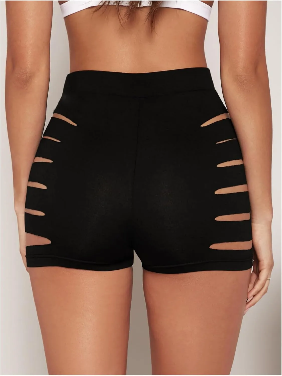 Milumia Women Side Cut Out Shorts High Waist Ripped Hot Pants Workout Mini Shorts