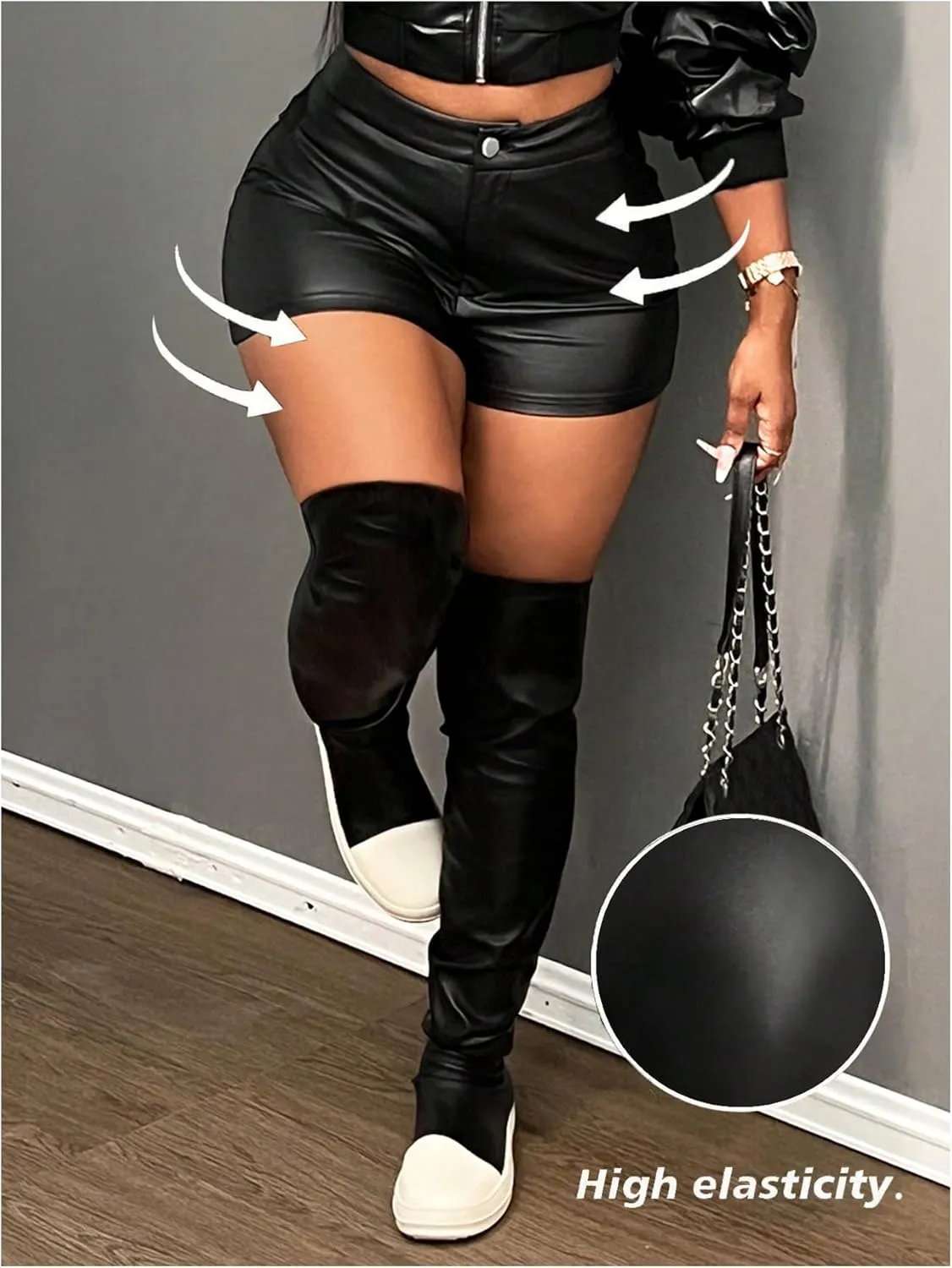 Milumia Women's PU Leather Shorts Sexy Rave Party Festival High Waist Skinny Hot Shorts