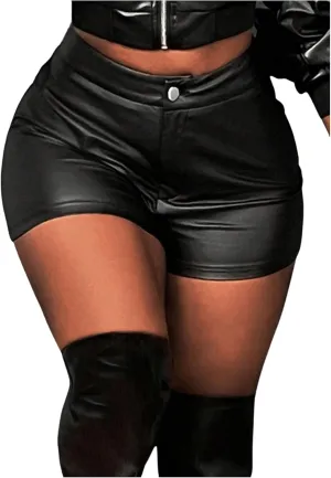 Milumia Women's PU Leather Shorts Sexy Rave Party Festival High Waist Skinny Hot Shorts