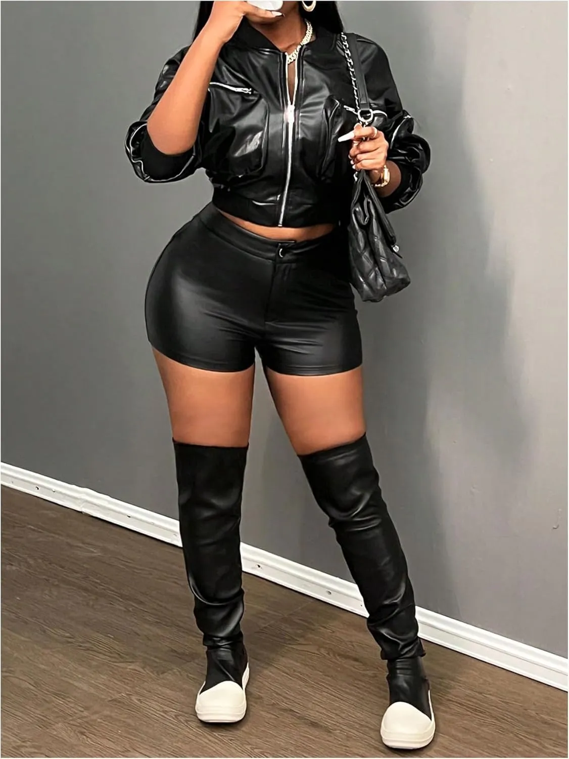 Milumia Women's PU Leather Shorts Sexy Rave Party Festival High Waist Skinny Hot Shorts