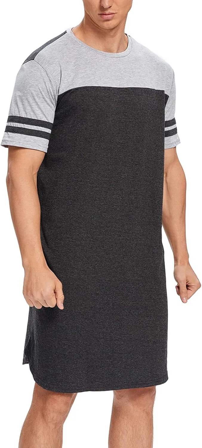 MINTLIMIT Men's Cotton Nightwear Long Night Shirts Short Sleeve Sleepwear Pockets Nightgown Big&Tall Soft Sleep Shirt M-XXXL