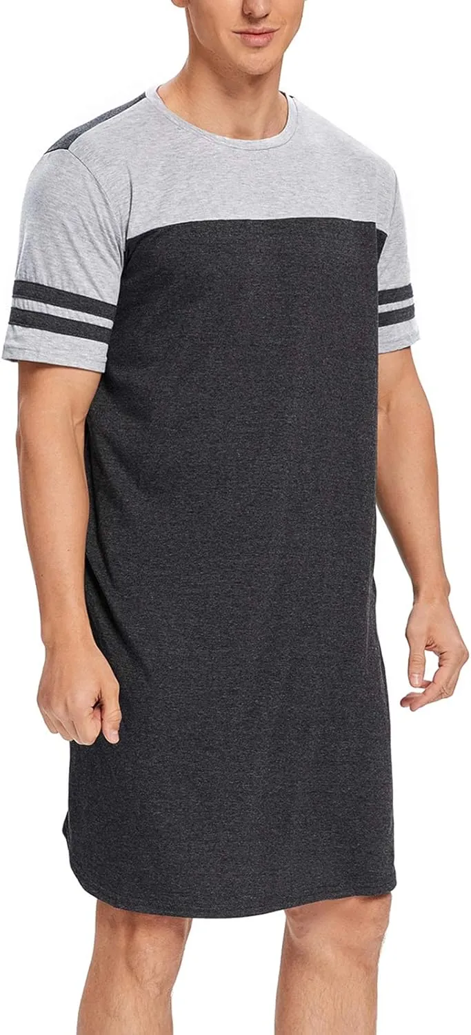 MINTLIMIT Men's Cotton Nightwear Long Night Shirts Short Sleeve Sleepwear Pockets Nightgown Big&Tall Soft Sleep Shirt M-XXXL