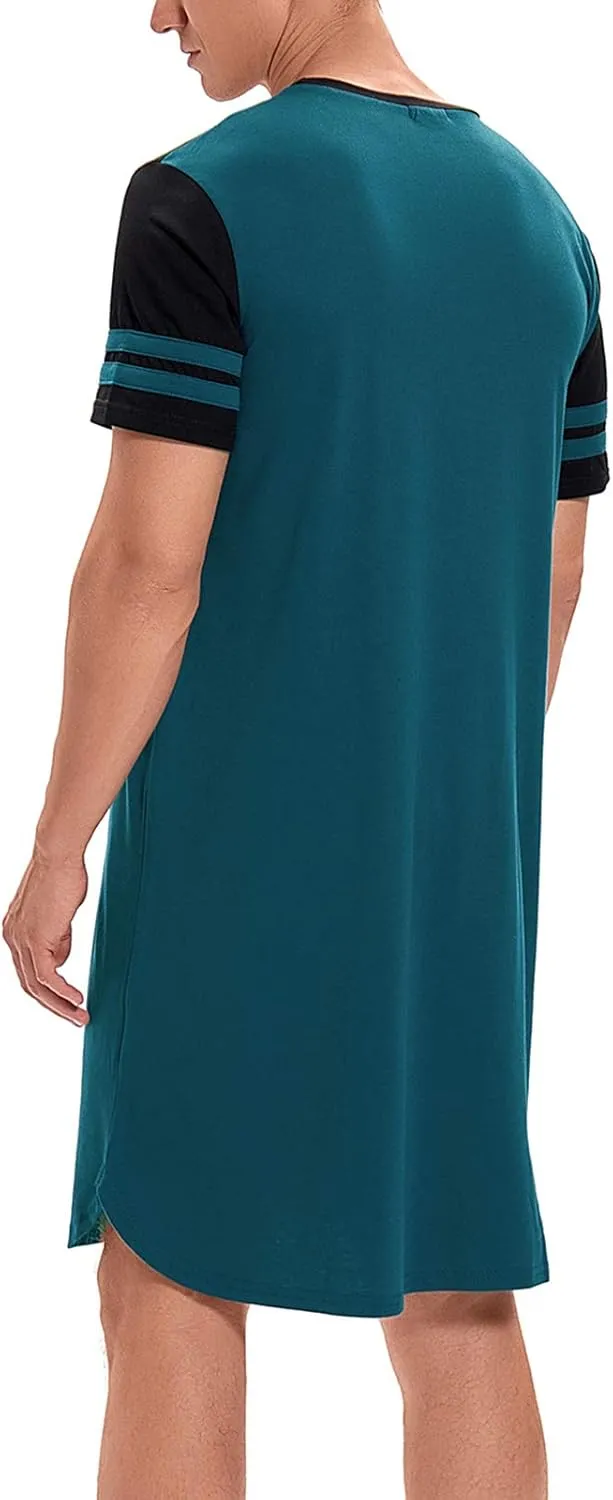 MINTLIMIT Men's Cotton Nightwear Long Night Shirts Short Sleeve Sleepwear Pockets Nightgown Big&Tall Soft Sleep Shirt M-XXXL