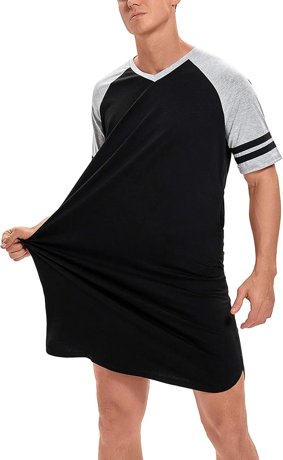 MINTLIMIT Men's Cotton Nightwear Long Night Shirts Short Sleeve Sleepwear Pockets Nightgown Big&Tall Soft Sleep Shirt M-XXXL