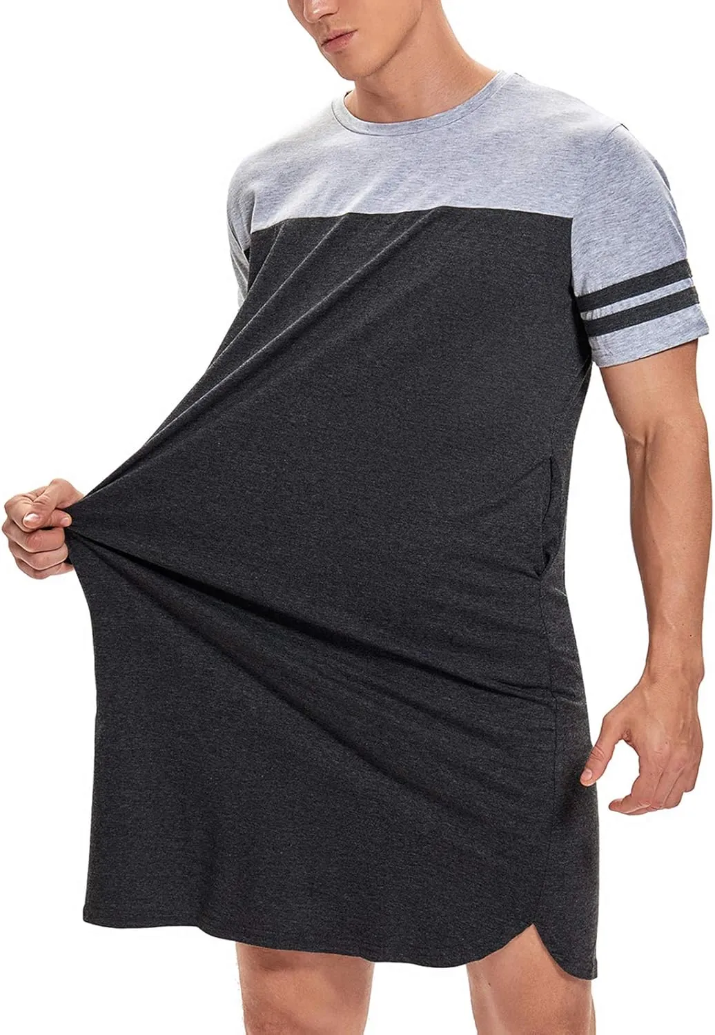 MINTLIMIT Men's Cotton Nightwear Long Night Shirts Short Sleeve Sleepwear Pockets Nightgown Big&Tall Soft Sleep Shirt M-XXXL