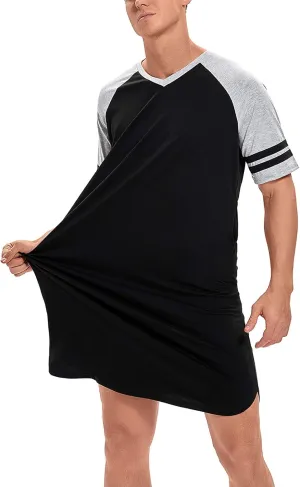 MINTLIMIT Men's Cotton Nightwear Long Night Shirts Short Sleeve Sleepwear Pockets Nightgown Big&Tall Soft Sleep Shirt M-XXXL
