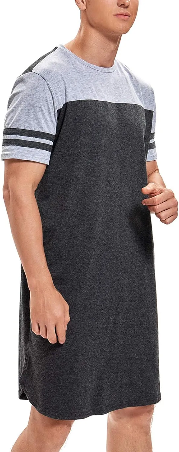 MINTLIMIT Men's Cotton Nightwear Long Night Shirts Short Sleeve Sleepwear Pockets Nightgown Big&Tall Soft Sleep Shirt M-XXXL