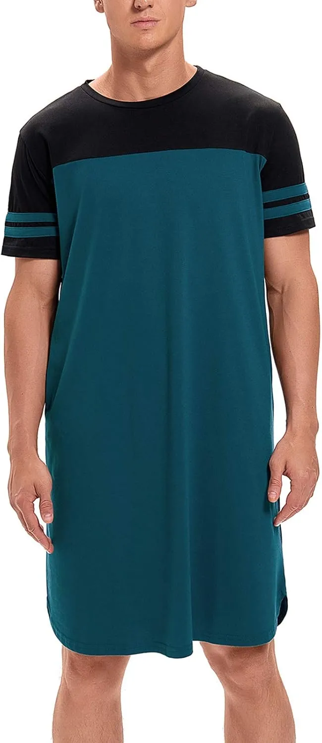 MINTLIMIT Men's Cotton Nightwear Long Night Shirts Short Sleeve Sleepwear Pockets Nightgown Big&Tall Soft Sleep Shirt M-XXXL