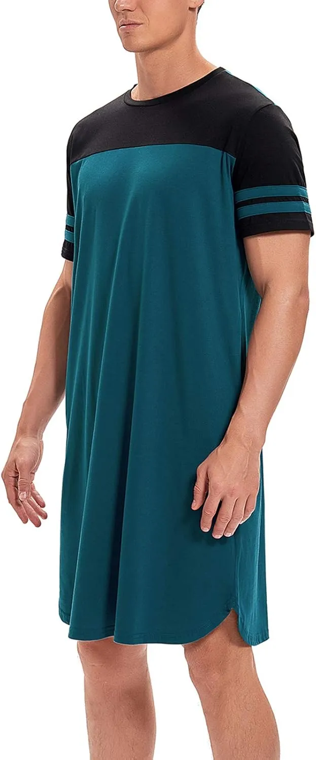 MINTLIMIT Men's Cotton Nightwear Long Night Shirts Short Sleeve Sleepwear Pockets Nightgown Big&Tall Soft Sleep Shirt M-XXXL