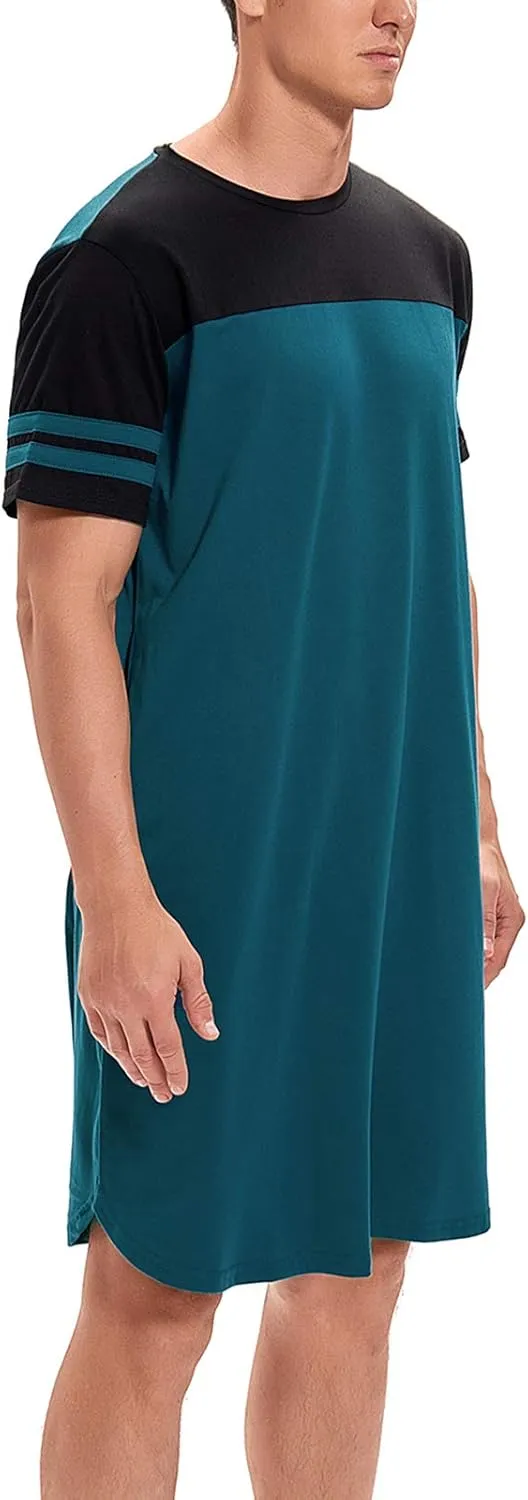 MINTLIMIT Men's Cotton Nightwear Long Night Shirts Short Sleeve Sleepwear Pockets Nightgown Big&Tall Soft Sleep Shirt M-XXXL