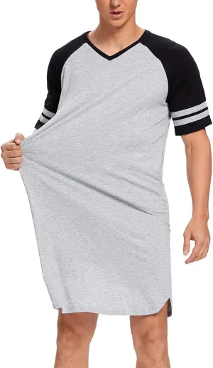 MINTLIMIT Men's Cotton Nightwear Long Night Shirts Short Sleeve Sleepwear Pockets Nightgown Big&Tall Soft Sleep Shirt M-XXXL