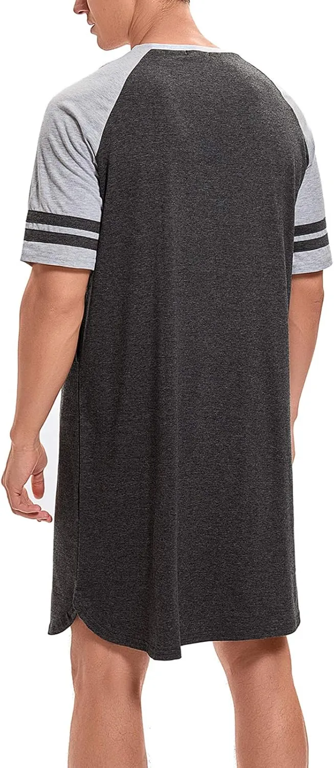 MINTLIMIT Men's Cotton Nightwear Long Night Shirts Short Sleeve Sleepwear Pockets Nightgown Big&Tall Soft Sleep Shirt M-XXXL