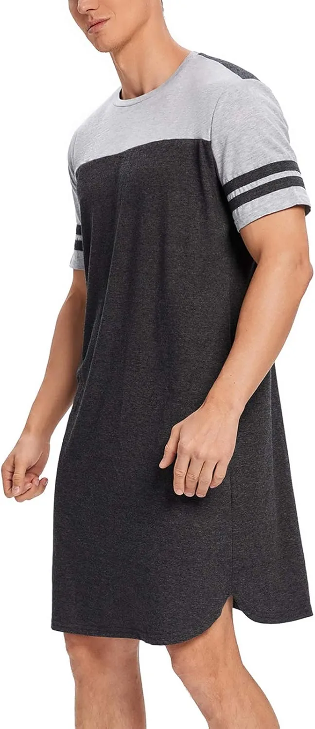 MINTLIMIT Men's Cotton Nightwear Long Night Shirts Short Sleeve Sleepwear Pockets Nightgown Big&Tall Soft Sleep Shirt M-XXXL