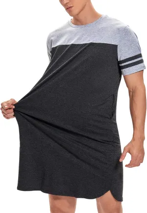 MINTLIMIT Men's Cotton Nightwear Long Night Shirts Short Sleeve Sleepwear Pockets Nightgown Big&Tall Soft Sleep Shirt M-XXXL