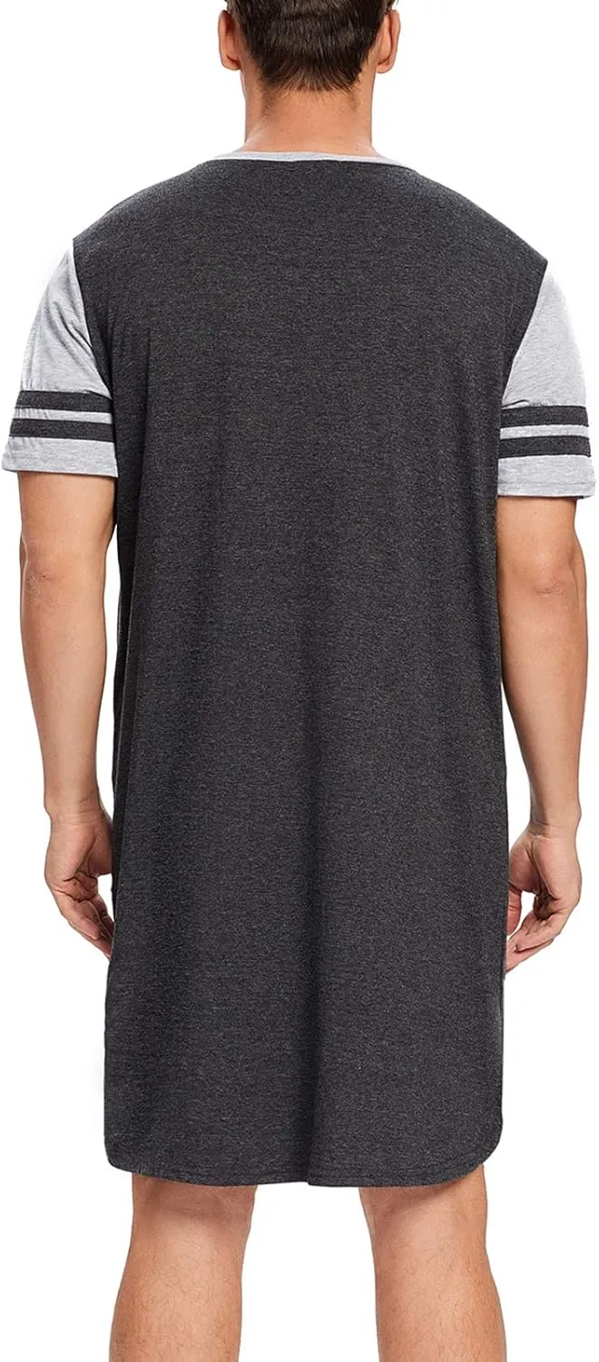 MINTLIMIT Men's Cotton Nightwear Long Night Shirts Short Sleeve Sleepwear Pockets Nightgown Big&Tall Soft Sleep Shirt M-XXXL