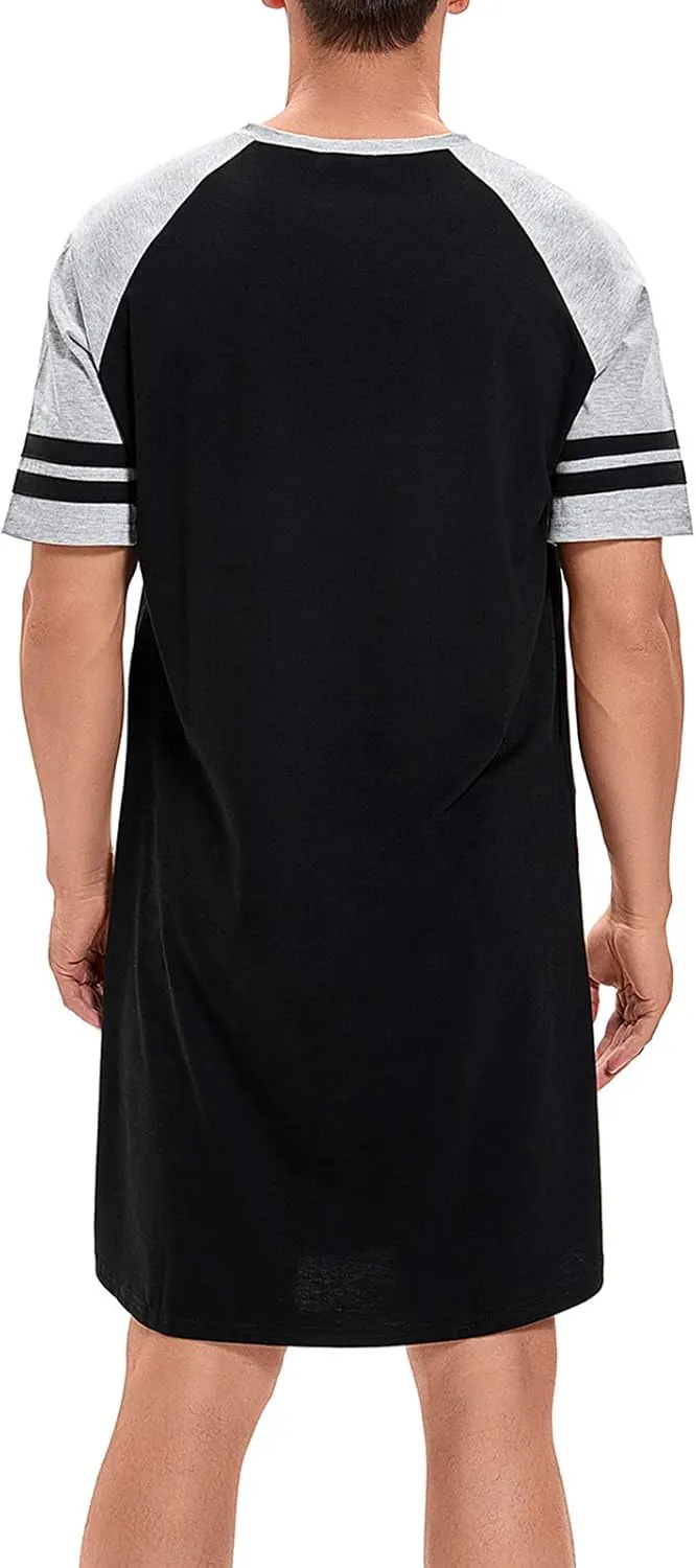 MINTLIMIT Men's Cotton Nightwear Long Night Shirts Short Sleeve Sleepwear Pockets Nightgown Big&Tall Soft Sleep Shirt M-XXXL