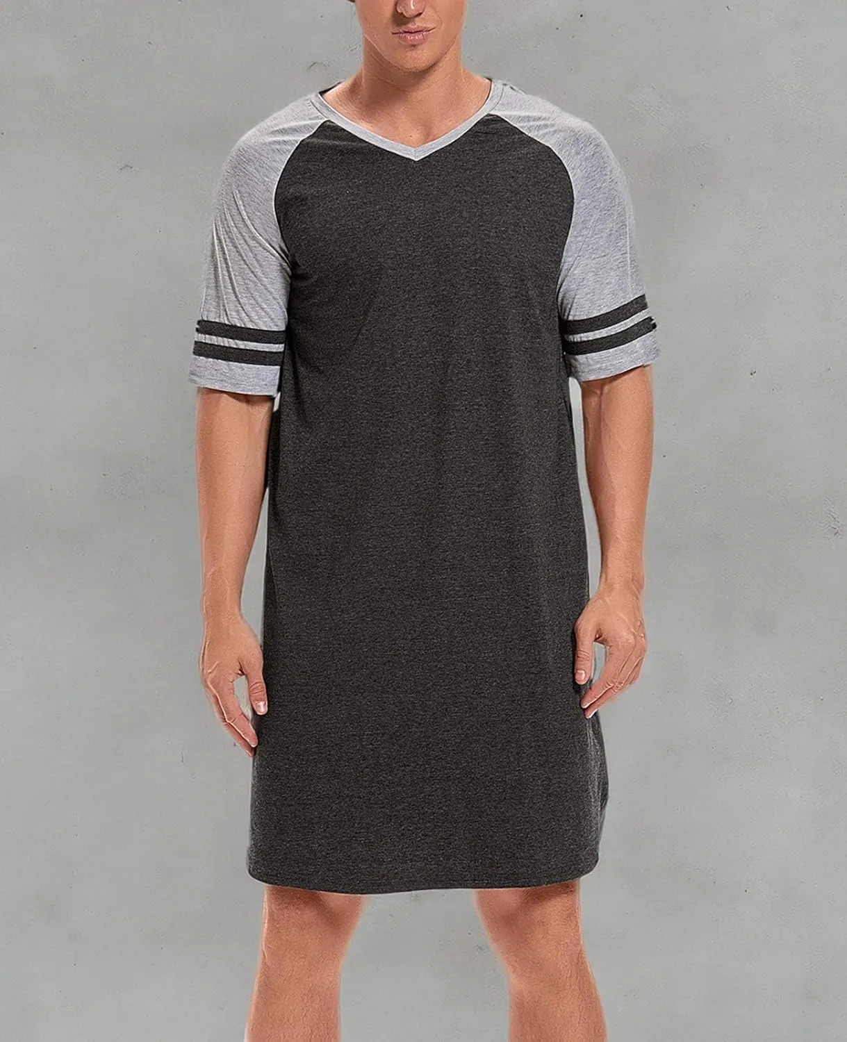 MINTLIMIT Men's Cotton Nightwear Long Night Shirts Short Sleeve Sleepwear Pockets Nightgown Big&Tall Soft Sleep Shirt M-XXXL
