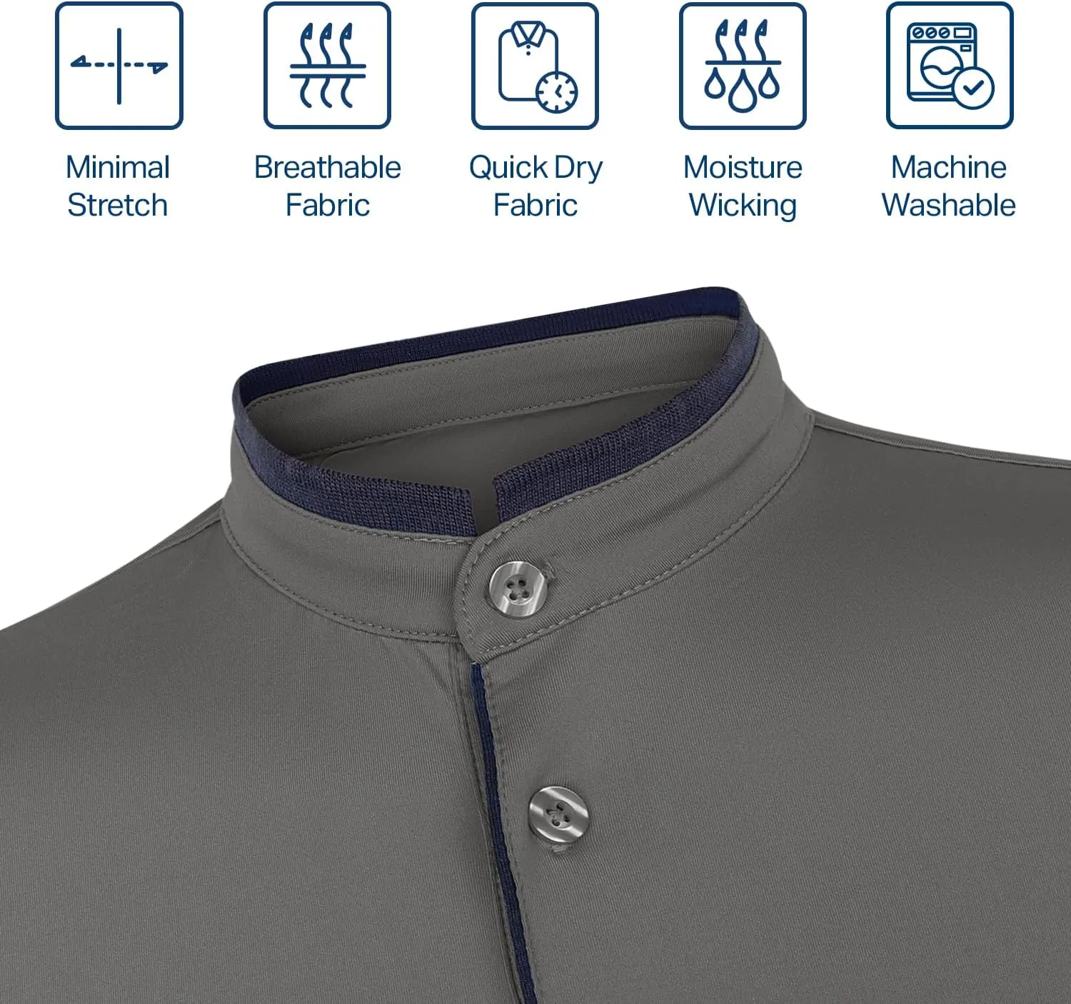 Mio Marino French Collar Henley Polo Shirt for Men – Lightweight - Moisture Wicking – Breathable Fabric
