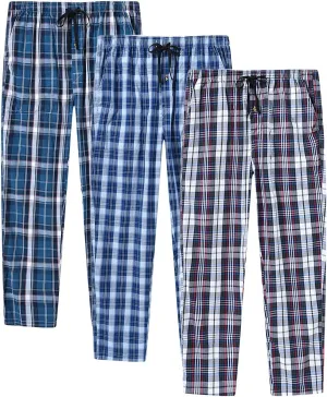 MoFiz Mens Cotton Pajama Pants Lightweight Lounge Sleep Plaid Bottoms with Pockets Drawstring
