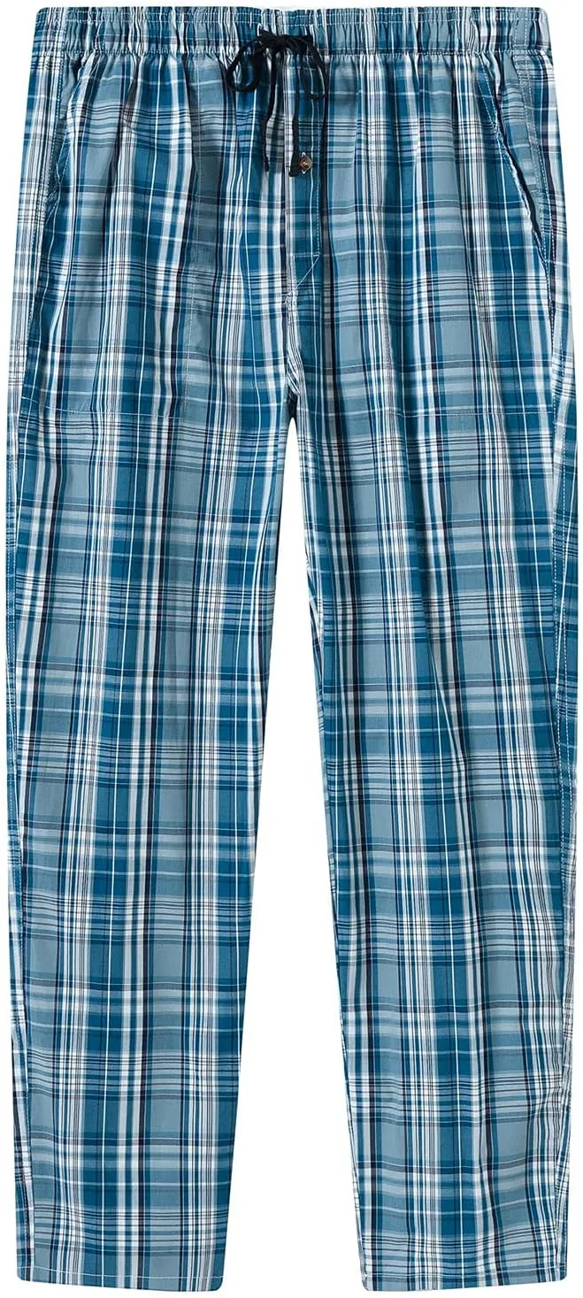 MoFiz Mens Cotton Pajama Pants Lightweight Lounge Sleep Plaid Bottoms with Pockets Drawstring