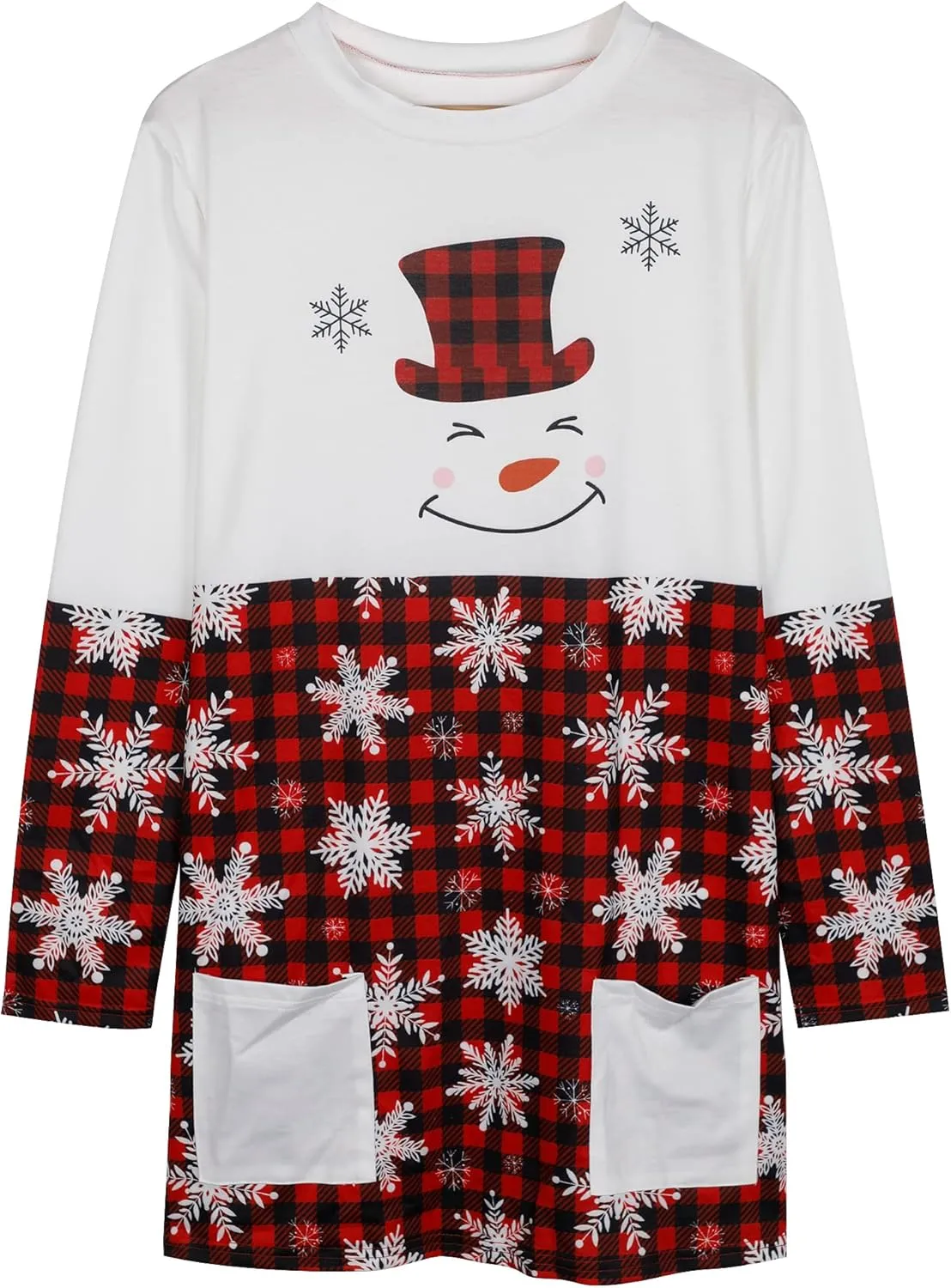 MOUSYA Women Dress Shirt Christmas Long Sleeve Tops Santa Printed Pullover Loose Plus Size T-Shirt Blouse with Pockets