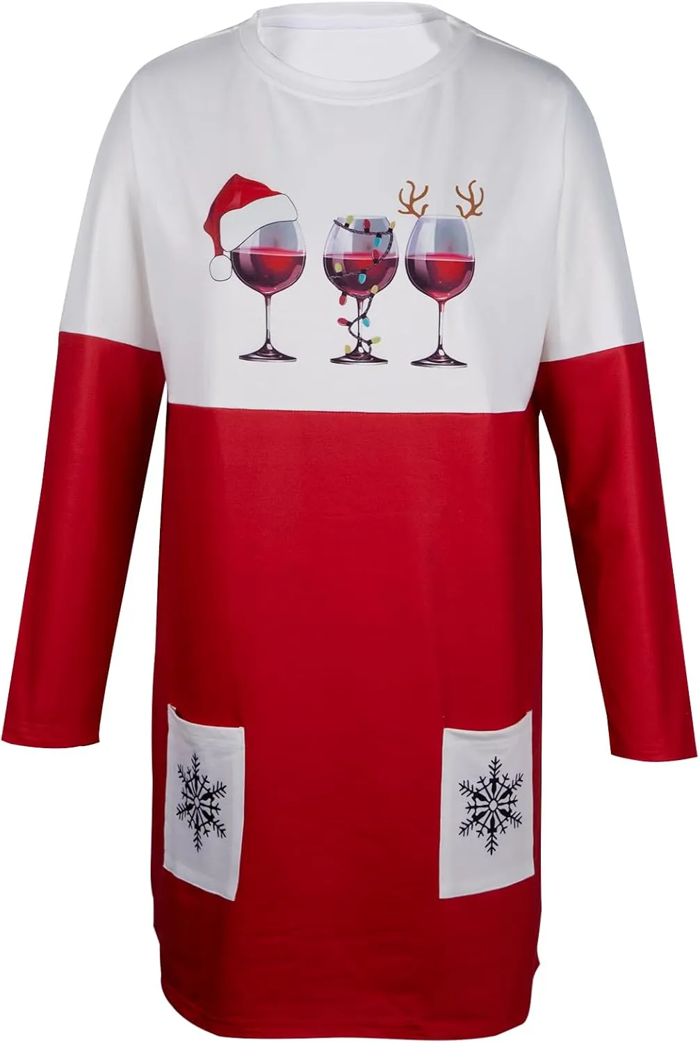 MOUSYA Women Dress Shirt Christmas Long Sleeve Tops Santa Printed Pullover Loose Plus Size T-Shirt Blouse with Pockets