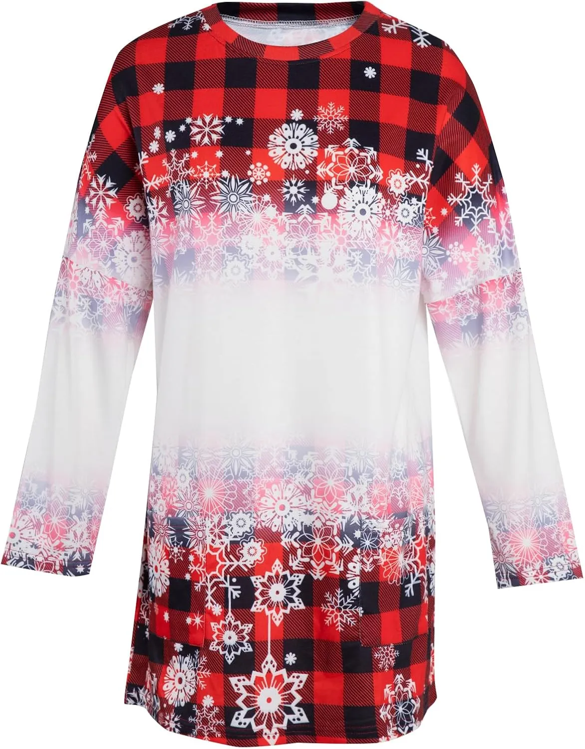 MOUSYA Women Dress Shirt Christmas Long Sleeve Tops Santa Printed Pullover Loose Plus Size T-Shirt Blouse with Pockets