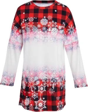 MOUSYA Women Dress Shirt Christmas Long Sleeve Tops Santa Printed Pullover Loose Plus Size T-Shirt Blouse with Pockets