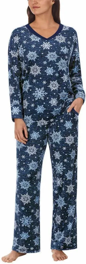 Nautica Womens Pajamas - Cozy Silky Fleece - 2 Piece Long Sleeve Winter Sleepwear Set for Women