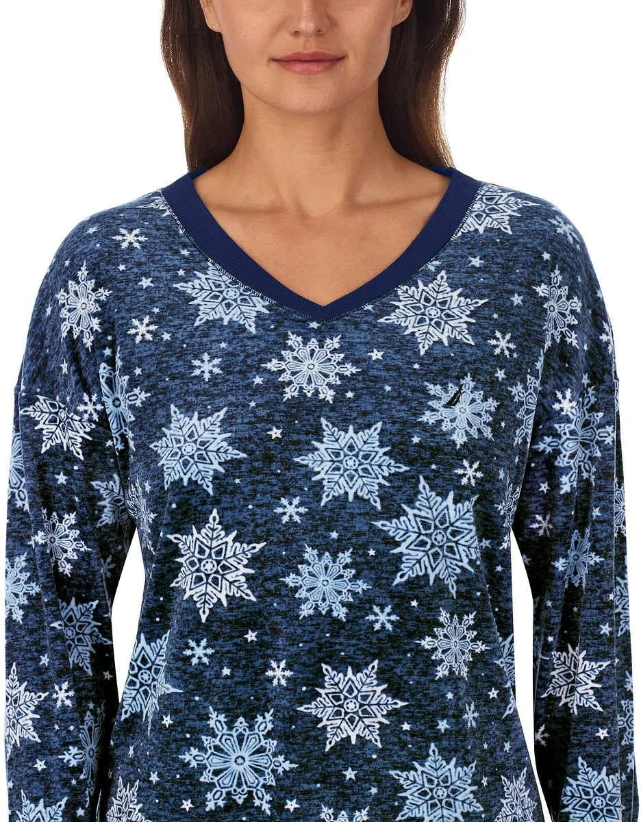 Nautica Womens Pajamas - Cozy Silky Fleece - 2 Piece Long Sleeve Winter Sleepwear Set for Women