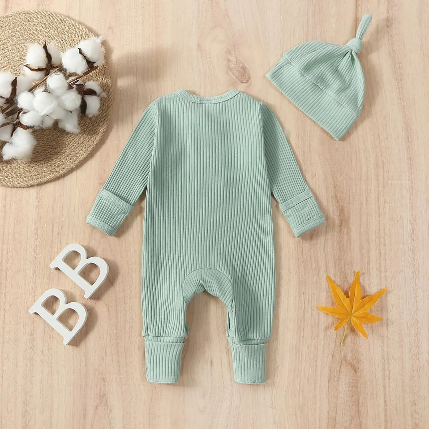 Neutral Baby Clothes Newborn Girl Boy Coming Home From Hospital Outfit Cute Ribbed Knit One-piece Romper Jumpsuit Hat