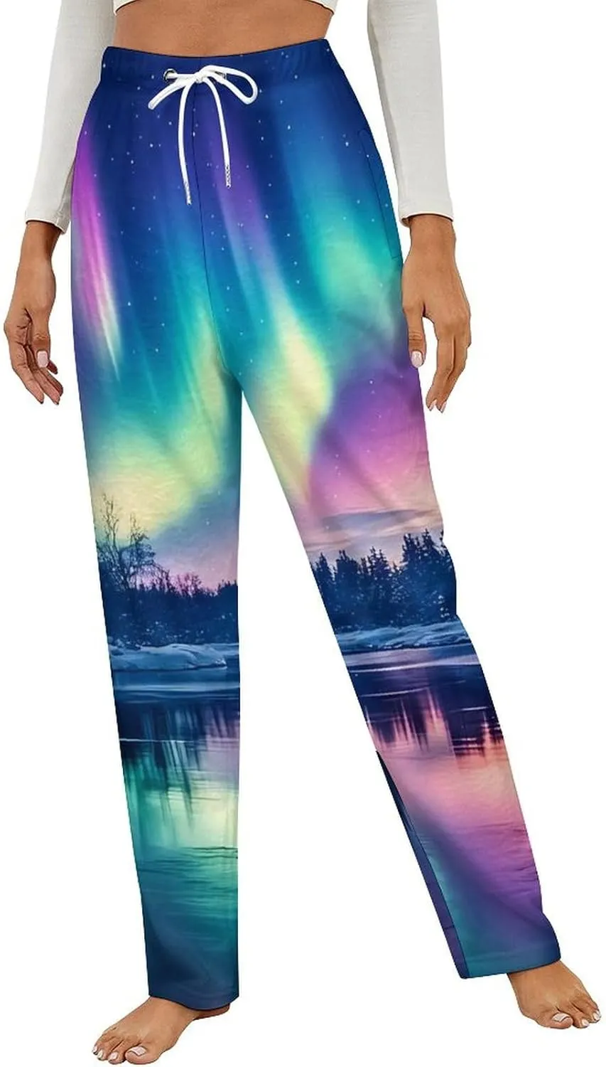 Northern Lights Women's Pajama Pants Fleece Warm Pj Bottoms Sleepwear Lounge Pants Loungewear