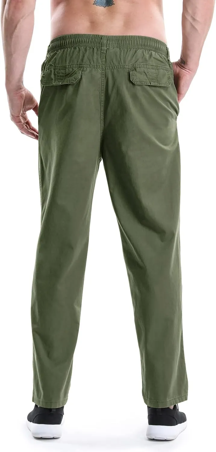 OCHENTA Men's Lightweight Casual Pants Elastic Waist Pull On Work Travel Slacks