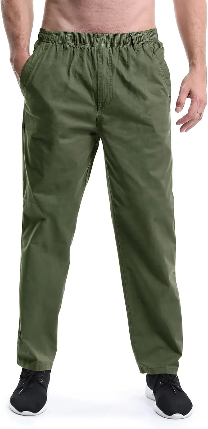 OCHENTA Men's Lightweight Casual Pants Elastic Waist Pull On Work Travel Slacks