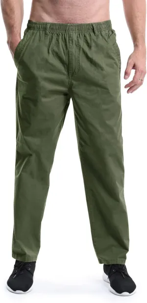 OCHENTA Men's Lightweight Casual Pants Elastic Waist Pull On Work Travel Slacks