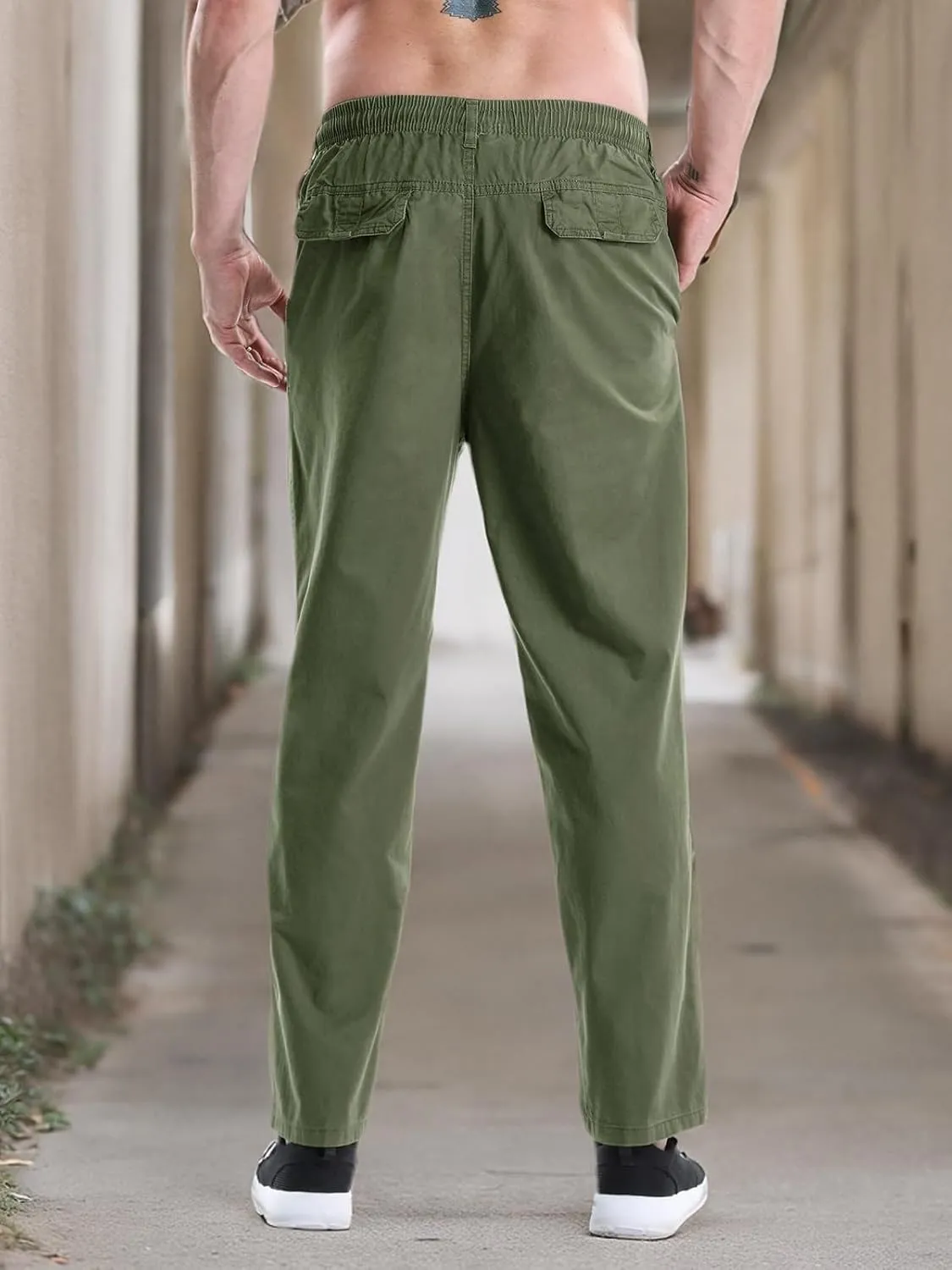 OCHENTA Men's Lightweight Casual Pants Elastic Waist Pull On Work Travel Slacks