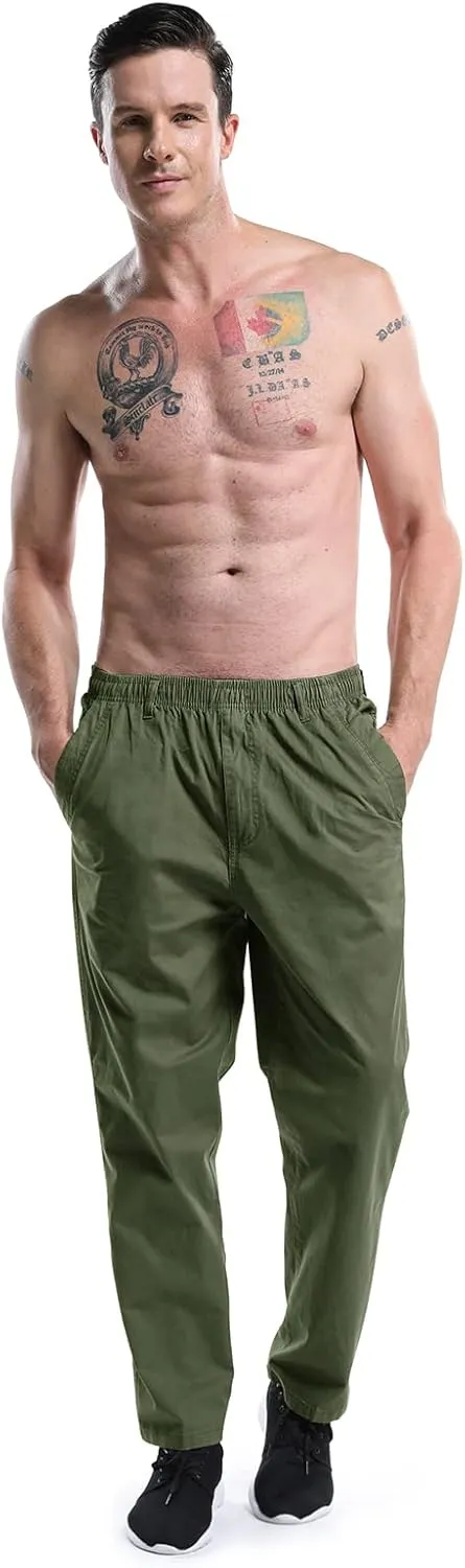 OCHENTA Men's Lightweight Casual Pants Elastic Waist Pull On Work Travel Slacks