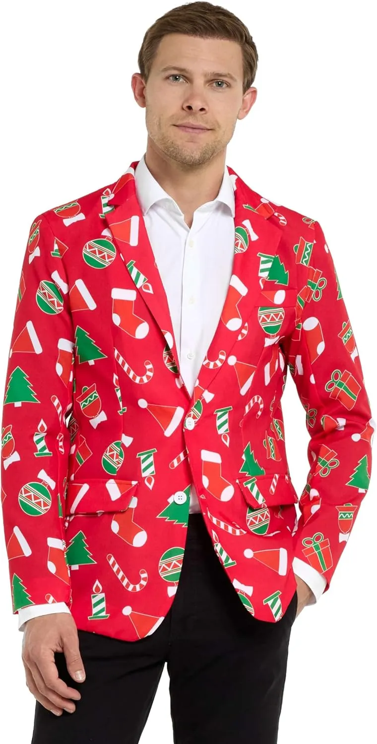 Offstream Men's Christmas Blazer - Ugly X-Mas Holiday Print Outfit - Only Suit Jacket