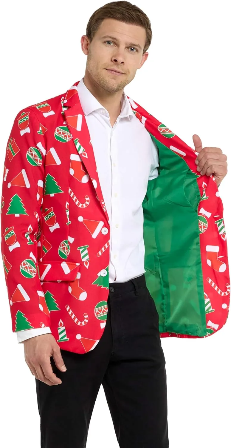 Offstream Men's Christmas Blazer - Ugly X-Mas Holiday Print Outfit - Only Suit Jacket