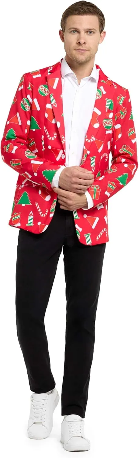 Offstream Men's Christmas Blazer - Ugly X-Mas Holiday Print Outfit - Only Suit Jacket