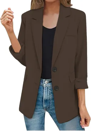 Oversized Blazers for Women 2025 Fashion Business Work Casual Suit Jacket Long Sleeve Open Front Buttons Lapel Coat