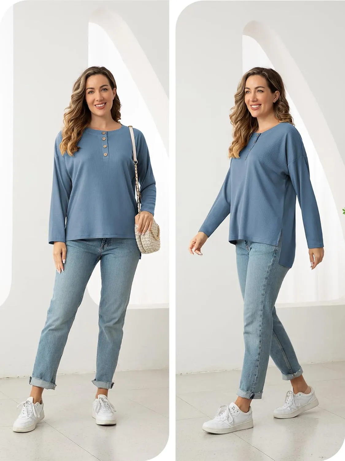 Pajamas Set for Women Waffle Knit Lounge Set Long Sleeve Top and Shorts Matching Lounge Set Loungewear Sweatsuit Set