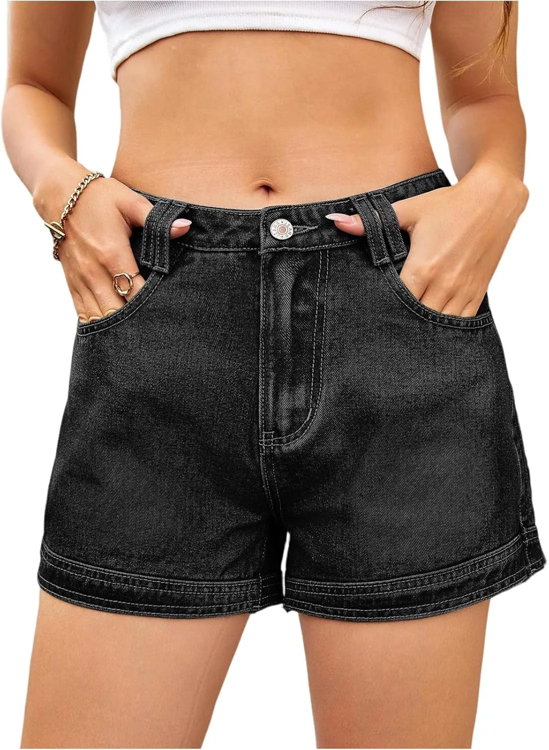 Palaver Jean Shorts Womens Summer Casual High Waisted Jorts with Pockets Trendy Stretchy Distressed Denim Shorts