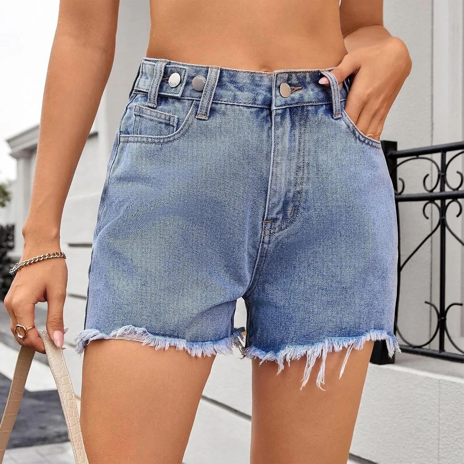 Palaver Jean Shorts Womens Summer Casual High Waisted Jorts with Pockets Trendy Stretchy Distressed Denim Shorts