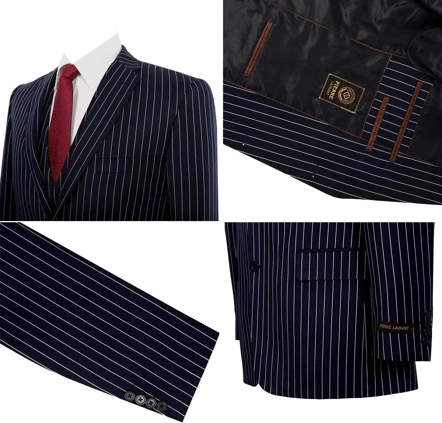 P&L Men's 3-Piece Classic Fit Dress Suits Tuxedo Blazer Jacket Tux Vest & Pants Set