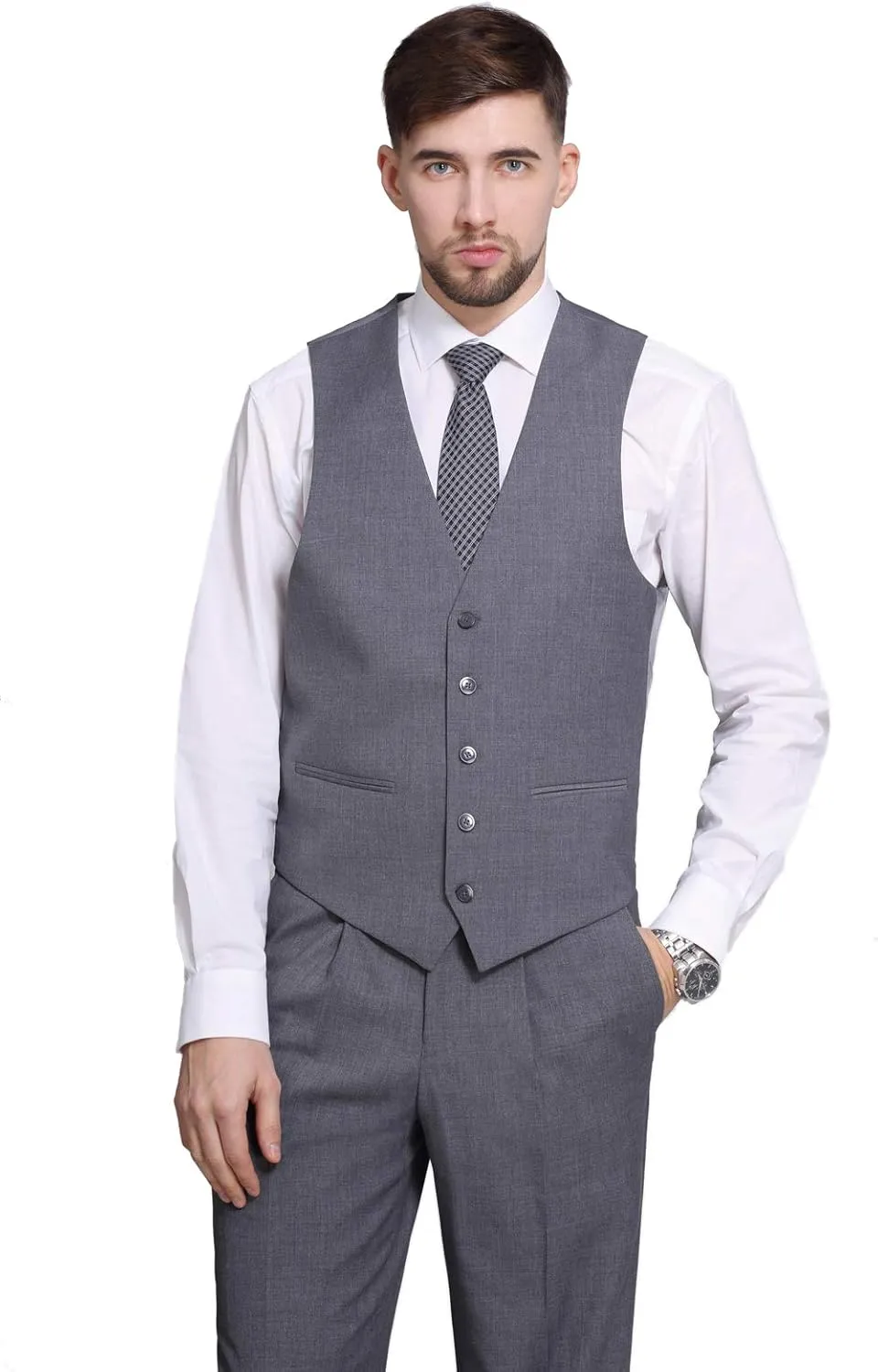 P&L Men's 3-Piece Classic Fit Dress Suits Tuxedo Blazer Jacket Tux Vest & Pants Set