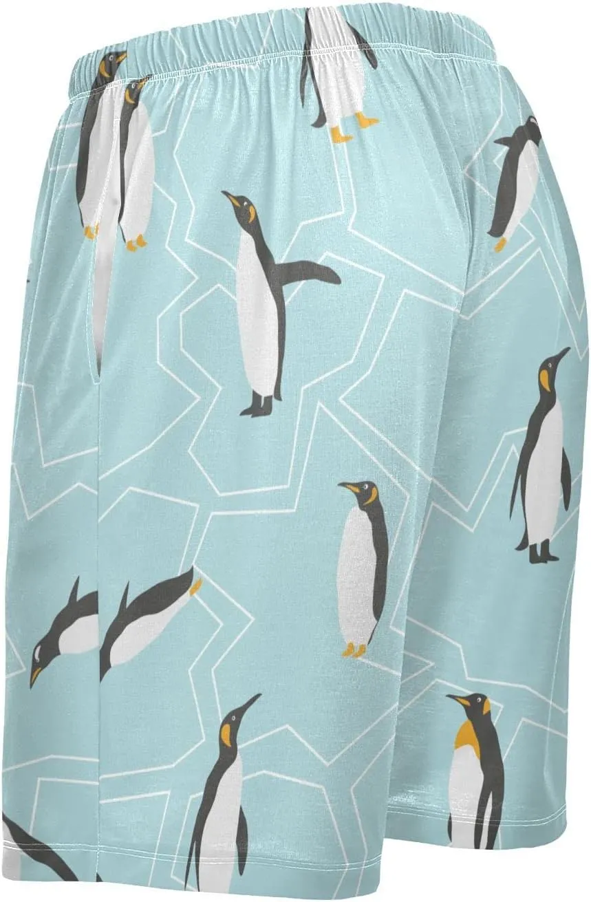 Penguin And Ice Pattern Men's Pajama Pants Shorts Sleepwear Lounge Pajama Bottoms
