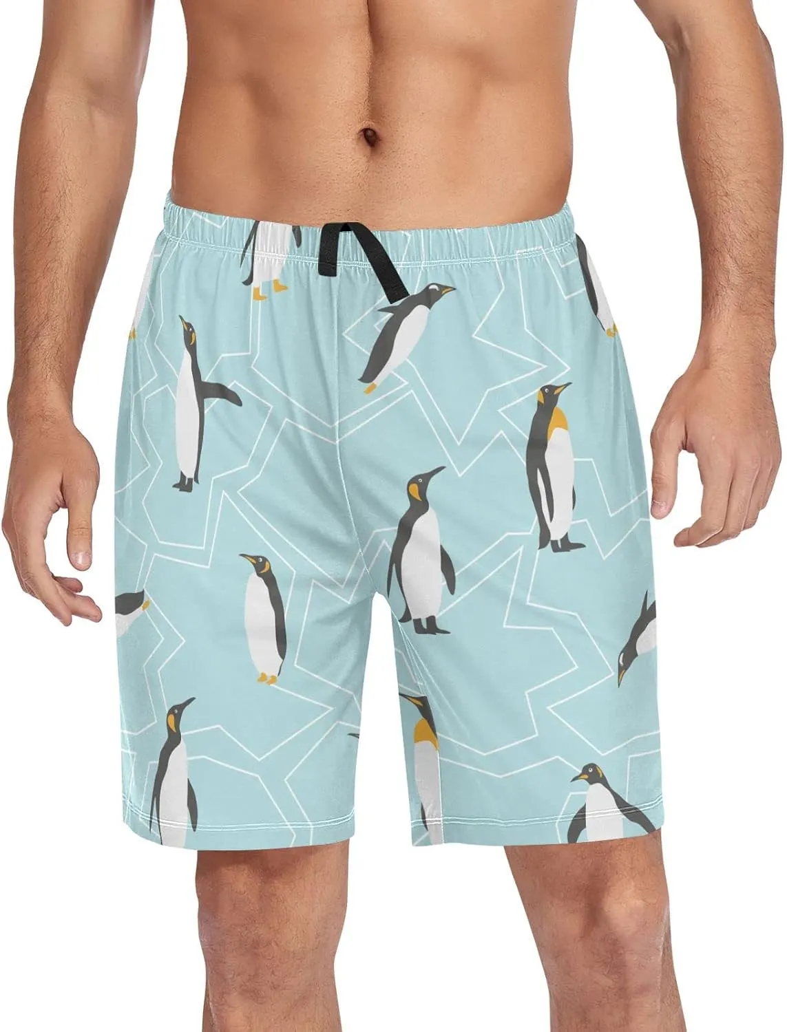 Penguin And Ice Pattern Men's Pajama Pants Shorts Sleepwear Lounge Pajama Bottoms